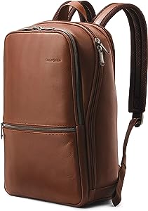 Samsonite Classic Leather Slim Backpack in Cognac